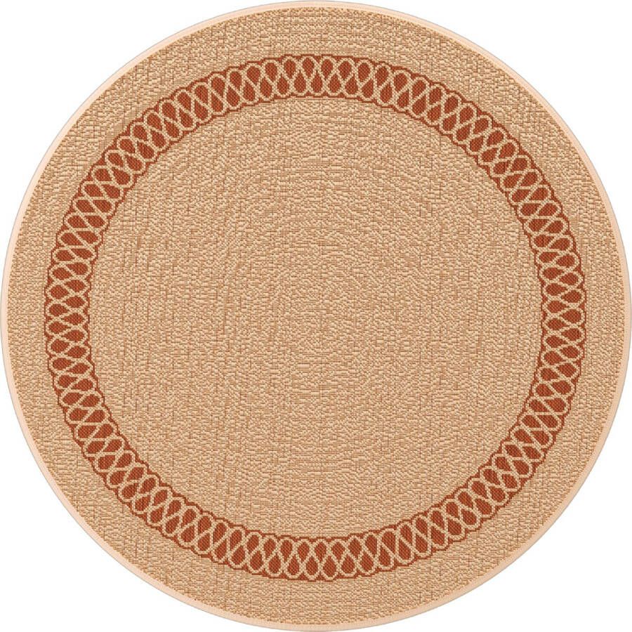 Inspire Rond tapijt SHIVA 1150g m² 4 mm x Ø120 cm beige en oranje gevlochten tapijt voor binnen en buiten balkontapijt buitentapijt woonkamertapijt polypropyleen