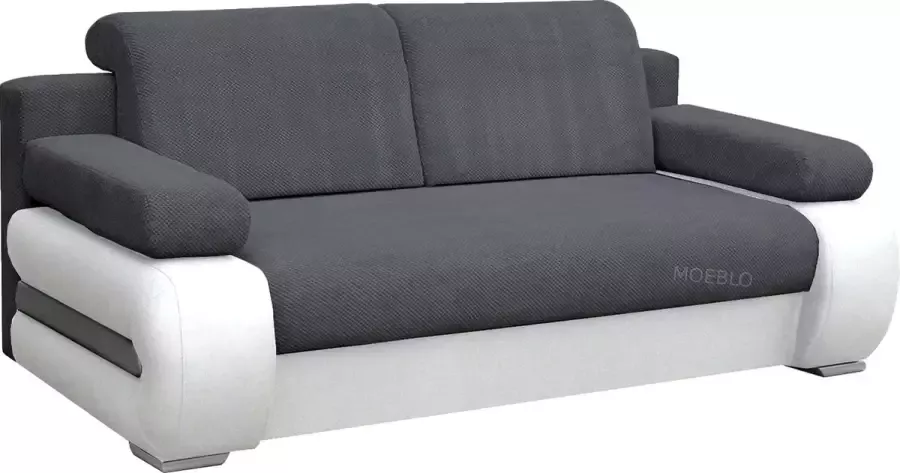 InspireME 3-Zitsbank met slaapfunctie en opbergruimte voor woonkame. 245x140x88 cm 210x140cm York (Donkergrijs+Wit)