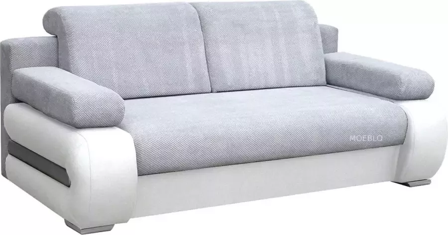InspireME 3-Zitsbank met slaapfunctie en opbergruimte voor woonkame. 245x140x88 cm 210x140cm York (Lichtgrijs+Wit)