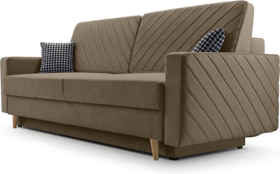 InspireME 3-zitsbank van Velvet voor woonkamer slaapbank sofa met slaapfunctie en opbergruimte moderne bank 3-zits 230x100x80 Slaapbank CALIFORNIA Fuego 154 Cappuccino