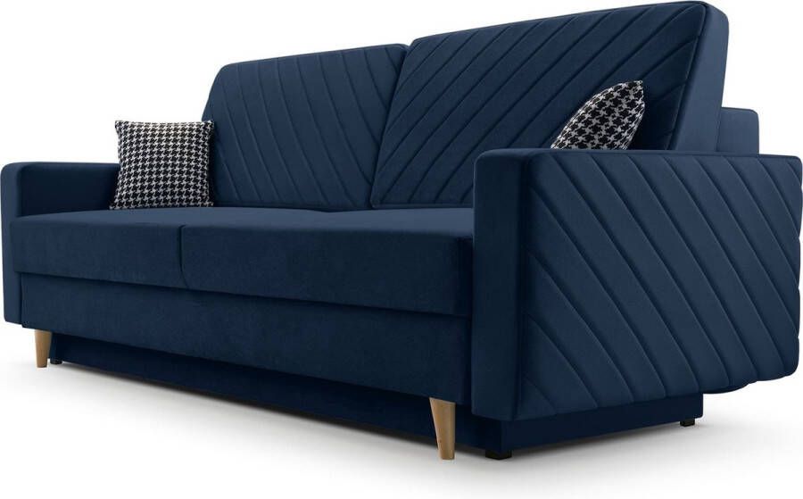 InspireME 3-zitsbank van Velvet voor woonkamer slaapbank sofa met slaapfunctie en opbergruimte moderne bank 3-zits 230x100x80- Slaapbank CALIFORNIA Fuego 160 Donkerblauw