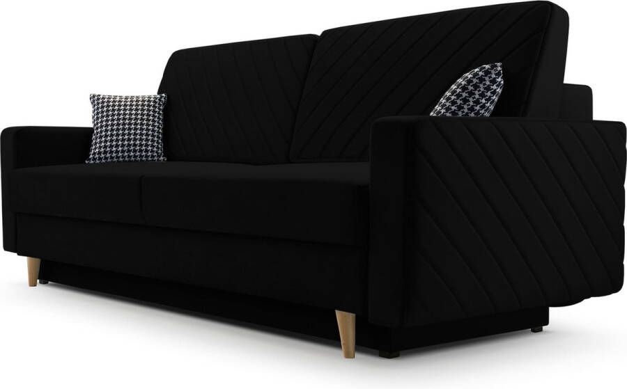 InspireME 3-zitsbank van Velvet voor woonkamer slaapbank sofa met slaapfunctie en opbergruimte moderne bank 3-zits 230x100x80 Slaapbank CALIFORNIA Fuego 159 Zwart