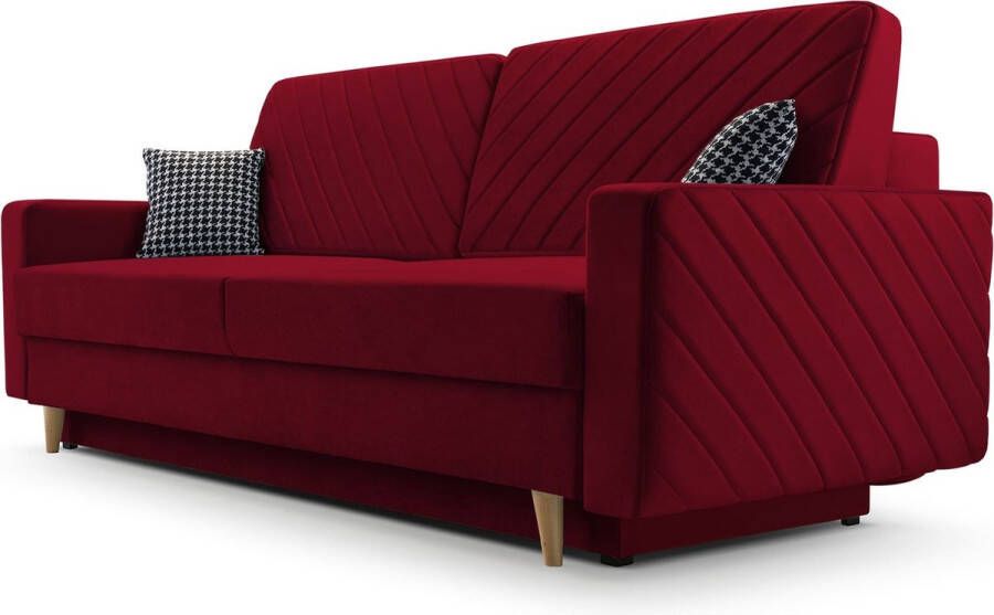 InspireME 3-zitsbank van Velvet voor woonkamer slaapbank sofa met slaapfunctie en opbergruimte moderne bank 3-zits 230x100x80 Slaapbank CALIFORNIA Wijnrood (Kronos 02)
