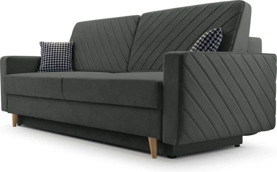 InspireME 3-zitsbank van Velvet voor woonkamer slaapbank sofa met slaapfunctie en opbergruimte moderne bank 3-zits 230x100x80 Slaapbank CALIFORNIA Grijs (Kronos 22)