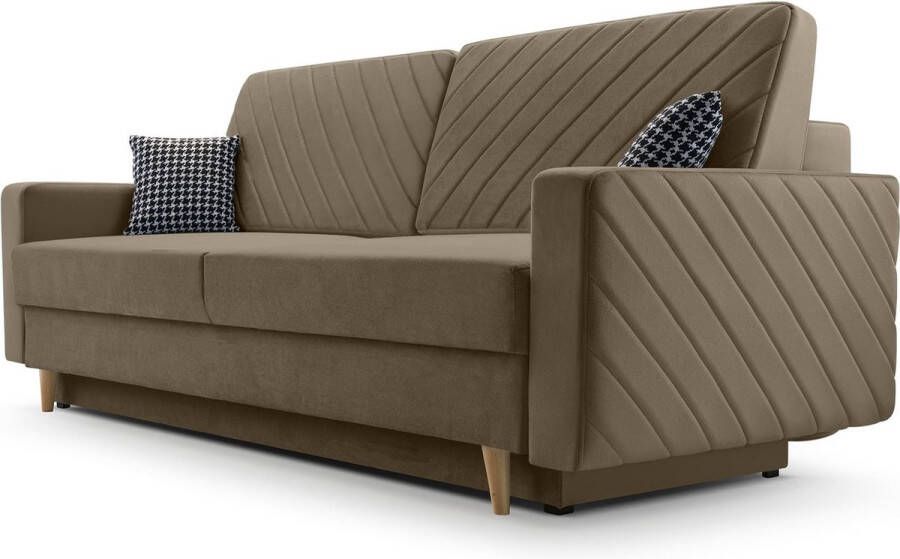 InspireME 3-zitsbank van Velvet voor woonkamer slaapbank sofa met slaapfunctie en opbergruimte moderne bank 3-zits 230x100x80 Slaapbank CALIFORNIA Cappuccino (Paros 03)