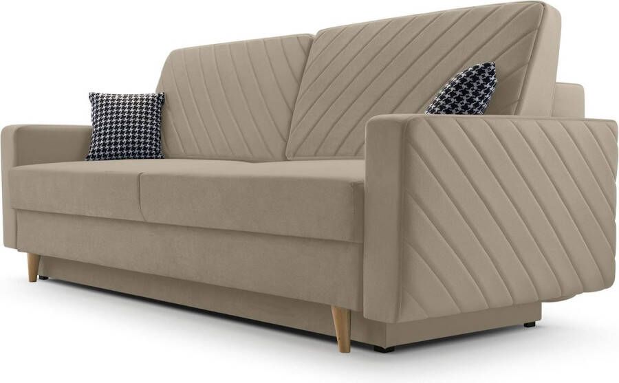 InspireME 3-zitsbank van Velvet voor woonkamer slaapbank sofa met slaapfunctie en opbergruimte moderne bank 3-zits 230x100x80 Slaapbank CALIFORNIA Fuego 169 Donker beige - Foto 1