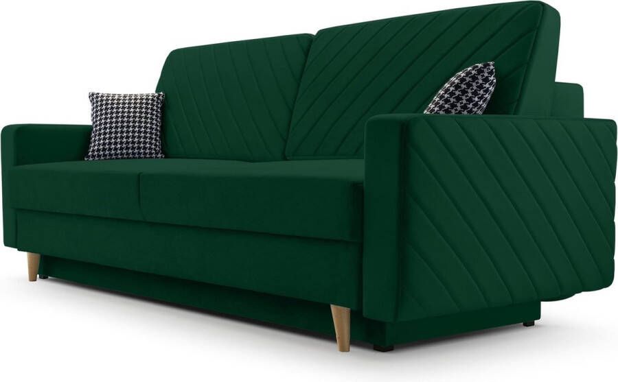 InspireME 3-zitsbank van Velvet voor woonkamer slaapbank sofa met slaapfunctie en opbergruimte moderne bank 3-zits 230x100x80 Slaapbank CALIFORNIA Donkergroen (Kronos 19)