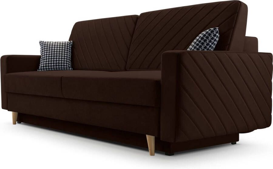 InspireME 3-zitsbank van Velvet voor woonkamer slaapbank sofa met slaapfunctie en opbergruimte moderne bank 3-zits 230x100x80- Slaapbank CALIFORNIA Donkerbruin (Kronos 06) - Foto 1