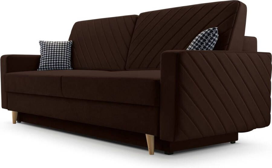 InspireME 3-zitsbank van Velvet voor woonkamer slaapbank sofa met slaapfunctie en opbergruimte moderne bank 3-zits 230x100x80- Slaapbank CALIFORNIA Donkerbruin (Kronos 06)