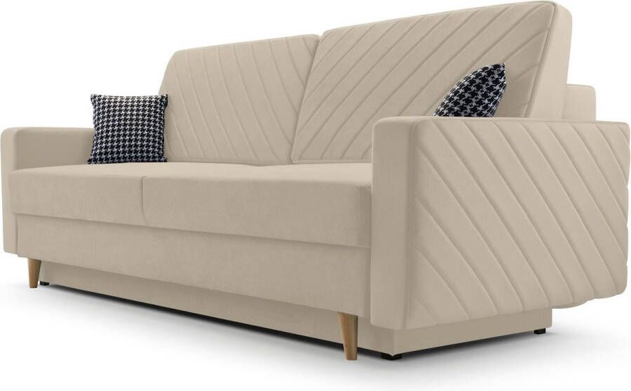 InspireME 3-zitsbank van Velvet voor woonkamer slaapbank sofa met slaapfunctie en opbergruimte moderne bank 3-zits 230x100x80 Slaapbank CALIFORNIA Fuego 170 Crème