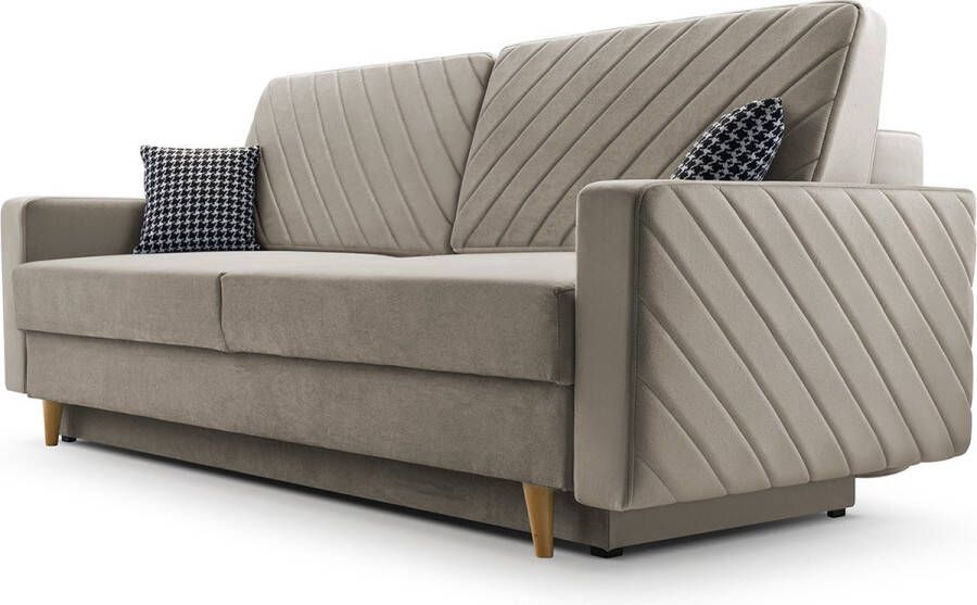 InspireME 3-zitsbank van Velvet voor woonkamer slaapbank sofa met slaapfunctie en opbergruimte moderne bank 3-zits 230x100x80 Slaapbank CALIFORNIA Cappuccino (Paros 03)