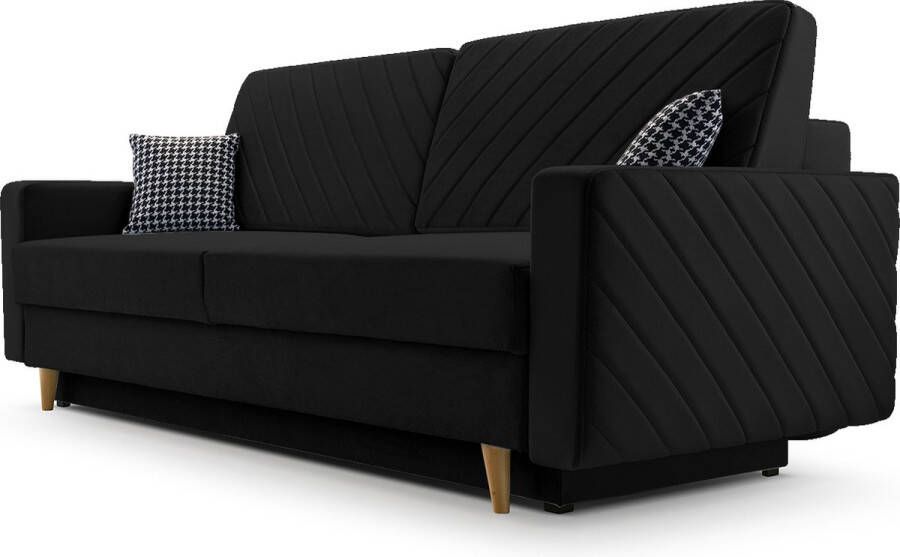 InspireME 3-zitsbank van Velvet voor woonkamer slaapbank sofa met slaapfunctie en opbergruimte moderne bank 3-zits 230x100x80 Slaapbank CALIFORNIA Zwart (Kronos 07)