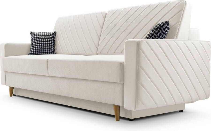 InspireME 3-zitsbank van Velvet voor woonkamer slaapbank sofa met slaapfunctie en opbergruimte moderne bank 3-zits 230x100x80 Slaapbank CALIFORNIA Crème (Paros 01)
