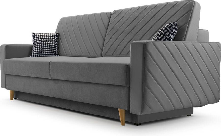 InspireME 3-zitsbank van Velvet voor woonkamer slaapbank sofa met slaapfunctie en opbergruimte moderne bank 3-zits 230x100x80 Slaapbank CALIFORNIA Grijs (Kronos 22)