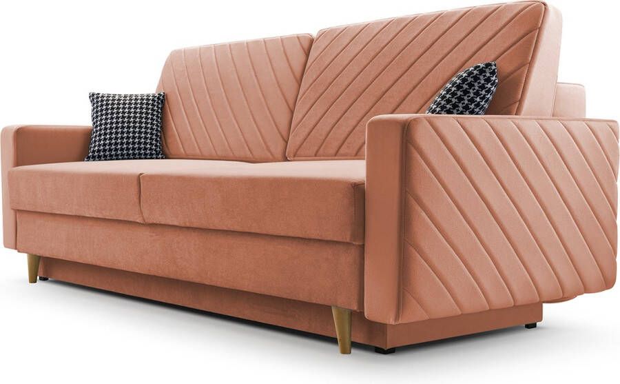 InspireME 3-zitsbank van Velvet voor woonkamer slaapbank sofa met slaapfunctie en opbergruimte moderne bank 3-zits 230x100x80 Slaapbank CALIFORNIA Peach (Kronos 41)