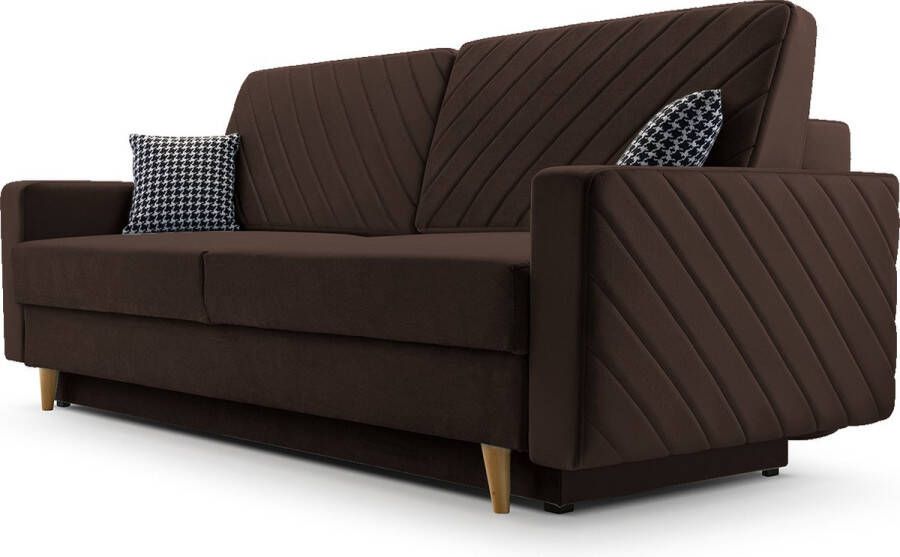 InspireME 3-zitsbank van Velvet voor woonkamer slaapbank sofa met slaapfunctie en opbergruimte moderne bank 3-zits 230x100x80- Slaapbank CALIFORNIA Donkerbruin (Kronos 06)