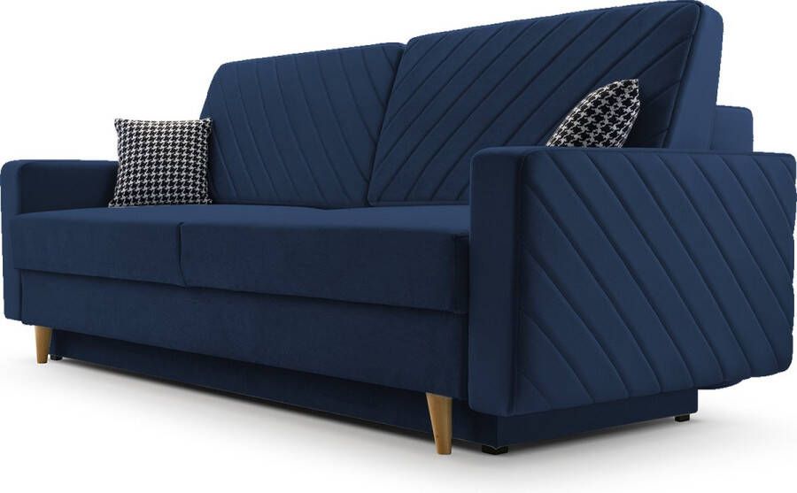 InspireME 3-zitsbank van Velvet voor woonkamer slaapbank sofa met slaapfunctie en opbergruimte moderne bank 3-zits 230x100x80- Slaapbank CALIFORNIA Donkerblauw (Kronos 09)