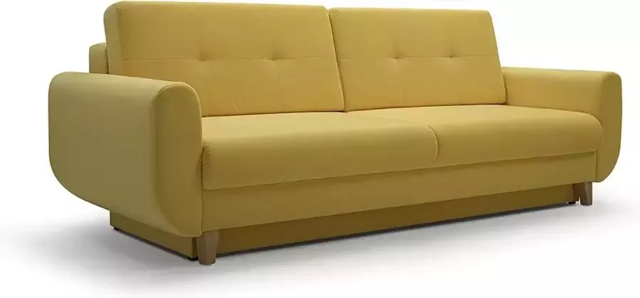 InspireME 3-zitsbank van Velvet voor woonkamer slaapbank sofa met slaapfunctie en opbergruimte moderne bank 3-zits 232x91x89 cm 200x142cm SAPHIR (Geel)