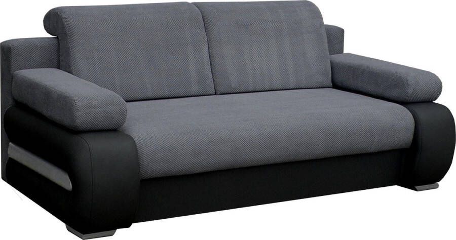 InspireME 3-zitsbank voor woonkamer slaapbank sofa met slaapfunctie en opbergruimte moderne bank 3-zits 206x96x84 cm 196x144cm YORK (Donkergrijs+Zwart)