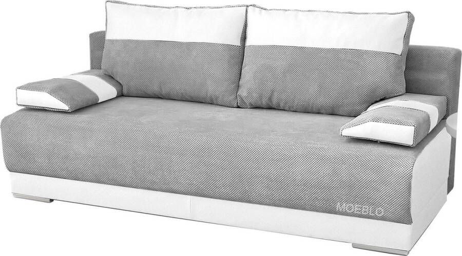 InspireME 3-zitsbank voor woonkamer slaapbank sofa met slaapfunctie en opbergruimte moderne bank 3-zits 196x92x85 cm 196x140cm NISA (Grijs+Wit)