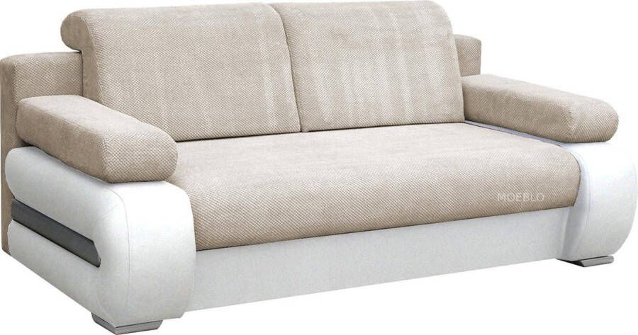 InspireME 3-zitsbank voor woonkamer slaapbank sofa met slaapfunctie en opbergruimte moderne bank 3-zits 206x96x84 cm 196x144cm YORK (Beige+Wit)