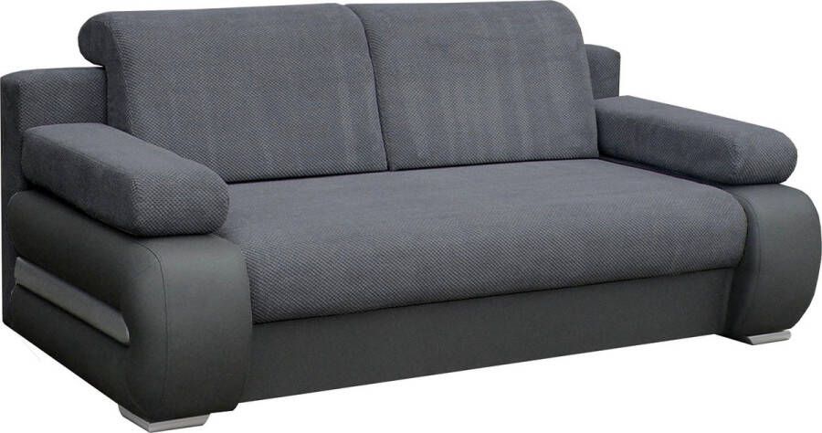 InspireME 3-zitsbank voor woonkamer slaapbank sofa met slaapfunctie en opbergruimte moderne bank 3-zits 206x96x84 cm 196x144cm YORK (Donkergrijs)