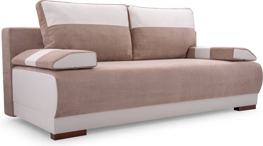 InspireME 3-zitsbank voor woonkamer slaapbank sofa met slaapfunctie en opbergruimte moderne bank 3-zits 196x92x85 cm 196x140cm NISA (Beige+Wit)