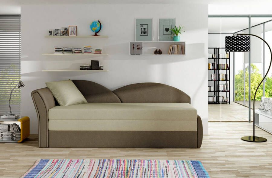 InspireME -3-zitsbank voor woonkamer slaapbank sofa met slaapfunctie moderne bank 3-zits 218x80x77 cm 180x150cm ARGEA (Ottomaan vooraanzicht Links Beige + Bruin (Alova 07+Alova 67))