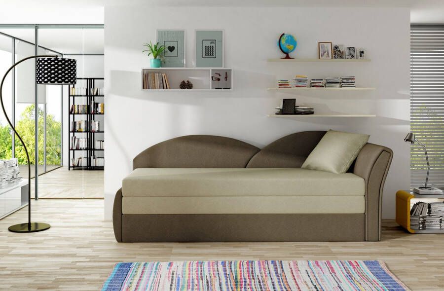 InspireME -3-zitsbank voor woonkamer slaapbank sofa met slaapfunctie moderne bank 3-zits 218x80x77 cm 180x150cm ARGEA (Ottomaan vooraanzicht Rechts Beige + Bruin (Alova 07+Alova 67))