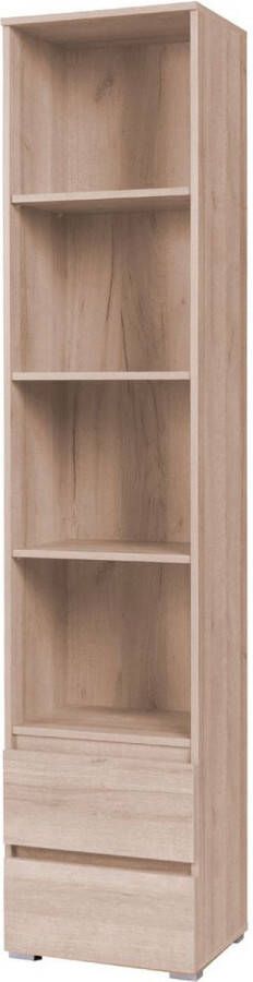 InspireME Boekenkast vakkenkast met twee lades Boekenrek rek opbergrek met 4 niveaus boekenplank (BxDxH 45x34x204) MOON 01 WIT - Foto 2