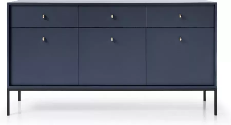 InspireME Commode- Ladekast Kast voor de woonkamer moderne vorm en kleur 3 deuren + 3 laden (153 5 cm 39cm 83 2 cm) Blauw Donkerblauw Marineblauw MELODY III