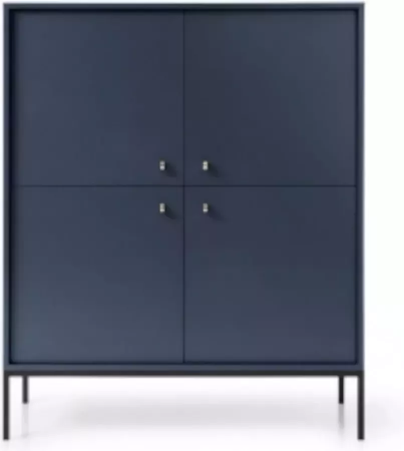 InspireME Commode- Ladekast Kast voor de woonkamer moderne vorm en kleur 4 deuren + 6 planken (103 5 cm -39cm 125 5 cm) Blauw Marineblauw Donkerblauw MELODY 103