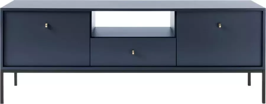 InspireME Commode- Ladekast RTV kast- voor de woonkamer moderne vorm en kleur 2 deuren + 1 laden (153 5 cm 39cm 56 2 cm) Blauw- Donkerblauw Marineblauw MELODY IV