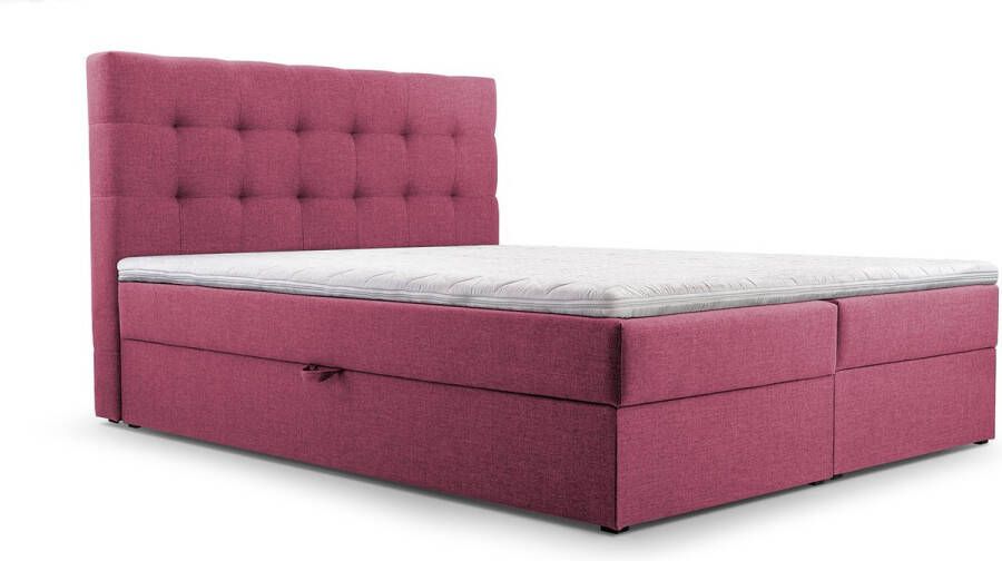 InspireME Continentaal bed boxspringbed bed met bedkast Bonell-matras en topper tweepersoonsbed Boxspringbed 05 (Roze Hugo 15 180x200 cm)