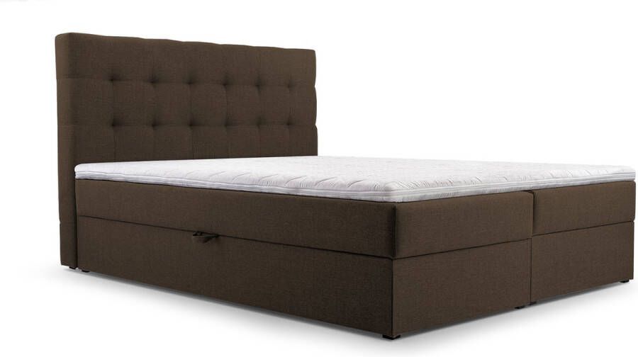 InspireME Continentaal bed boxspringbed bed met bedkast Bonell-matras en topper tweepersoonsbed Boxspringbed 05 (Bruin Hugo 24 140x200 cm)