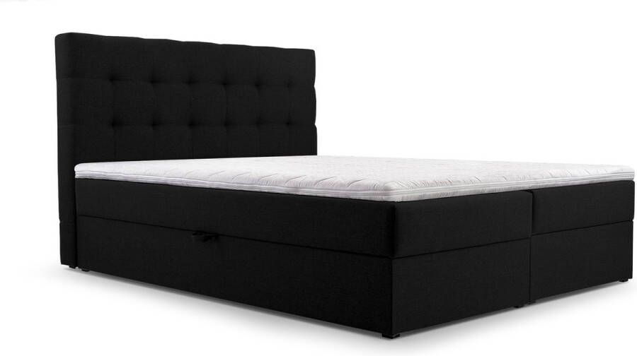 InspireME Continentaal bed boxspringbed bed met bedkast Bonell-matras en topper tweepersoonsbed Boxspringbed 05 (Zwart Hugo 100 140x200 cm)