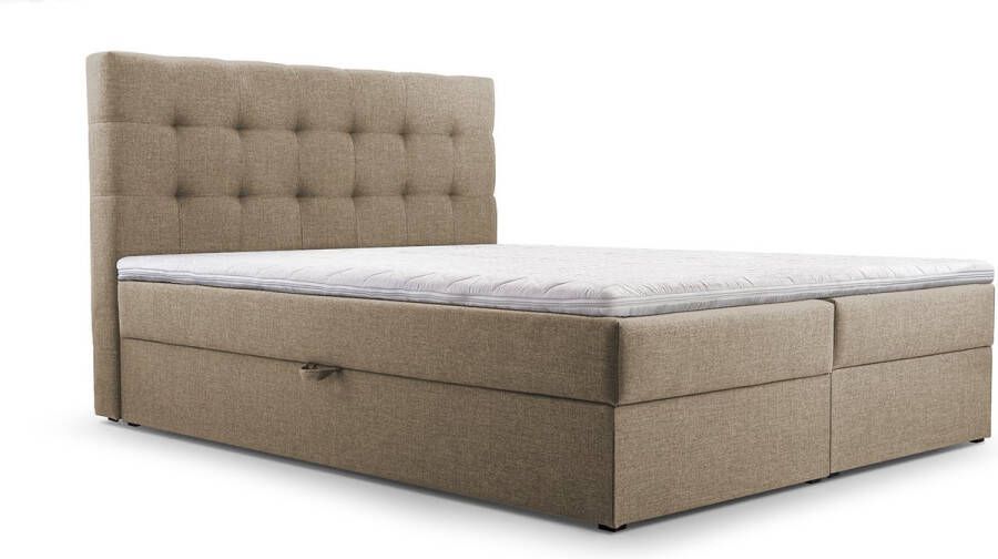 InspireME Continentaal bed boxspringbed bed met bedkast Bonell-matras en topper tweepersoonsbed Boxspringbed 05 (Cappuccino Hugo 23 140x200 cm)