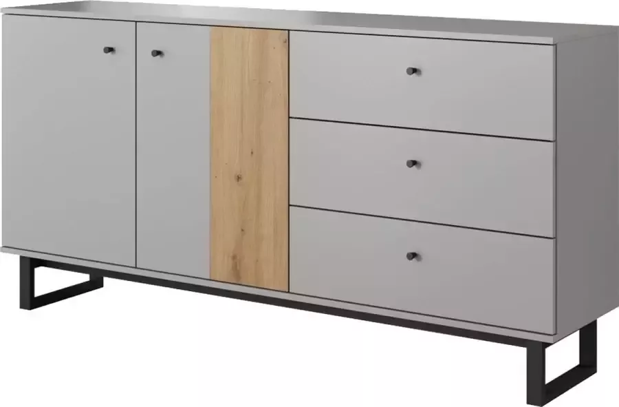 InspireME Dressoir Commode Kast 2 deuren + 3 lades 175 cm- 88 2 cm- 40 cm -Platinagrijs Artisan eiche VAIO 175
