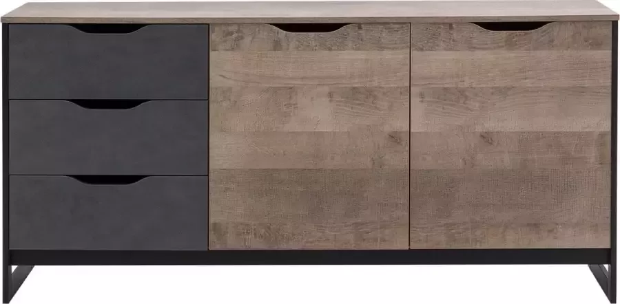 InspireME Dressoir Commode Kast 2 deuren + 3 lades Breedte 161 cm Hoogte 78.6 cm Diepte 39.6 cm XARO D (Eiken Zand Grange Grafiet)