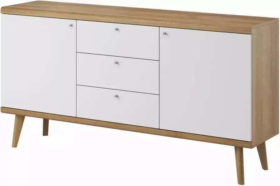 InspireME Dressoir Commode Kast 2 deuren + 3 lades hoogte: 83 cm breedte: 160 cm diepte: 40 cm RUBIN RKSZ160 (Riviera eiken+Wit)
