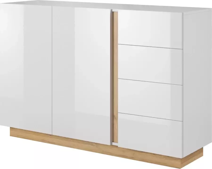 InspireME Dressoir Commode Kast 2 deuren + 4 lades 138 2 cm-90 5 cm- 40 cm -wit + artisan eiche -SALTA K 138