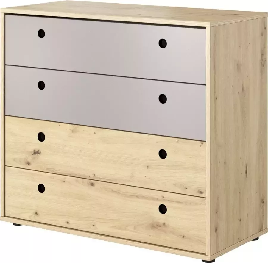 InspireME Dressoir Commode Kast -Ladekast- 4 laden- (breedte 90 cm hoogte 80.4 cm diepte 40.2 cm) LUKI- ZAND EIKEN+GRIJS