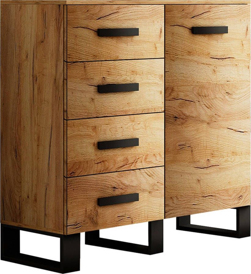 InspireME Dressoir Commode Moderne Ladenkast Kast ( Breedte 100 cm Hoogte 105 cm Diepte 40cm) Folt 100 Artisan Oak+Zwart