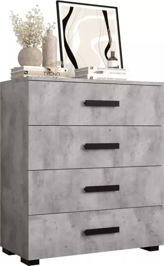 InspireME Dressoir Commode Moderne Ladenkast Kast ( Breedte 80 cm Hoogte 93 cm Diepte 40cm) Berg 80 Concrete+Zwart