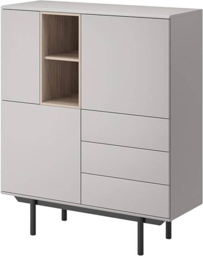 InspireME -Dressoir Kast Moderne Ladekast voor de woonkamer voor een kinderkamer 3 Laden -3 Deuren- (Breedte 100 cm Hoogte 121 cm Diepte 40 cm) IXON IXK100 Lichtgrijs +Jackson Hickory