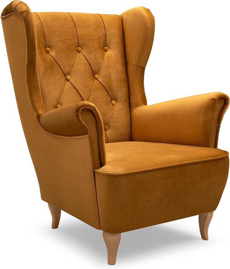 InspireME Fauteuil Relaxfauteuil Vleugelstoel Woonkamerstoel Moderne Stoel voor Woonkamer Slaapkamer Eetkamer 75x85x124 cm VIVALDO (Geel)