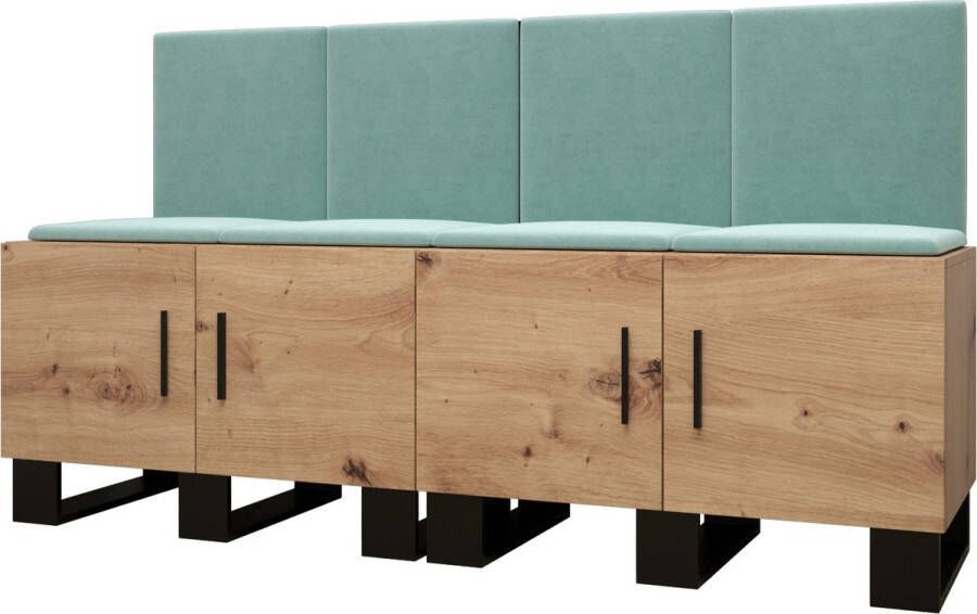 InspireME Garderobekast Ganggarderobe Compacte garderobe Vestibule Wandkast Plank Hal & Gang Kast Schoenenkast Gestoffeerde panelen en met een kussen (BxHxD): 168x95x45 6 cm ERNETST 20 Artisan (Mint (Manila 11))