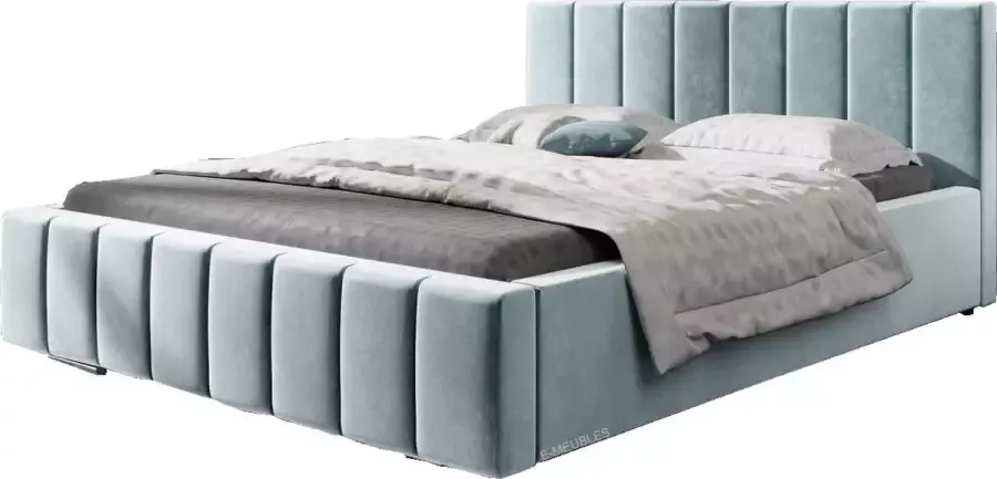 InspireME Tweepersoonsbed met fluwelen bekleding met hoofdeinde lattenbodem bed voor volwassenen BETT 01 140x200 Lichtblauw (TRINITY 22) - Foto 2