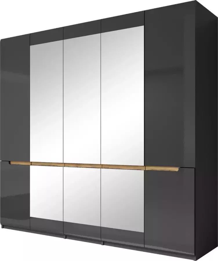 InspireME Grote kledingkast in loftstijl draaibare kledingkast draaideuren met 3 Spiegelglas NERON 5D (Wit + Spiegelglas)