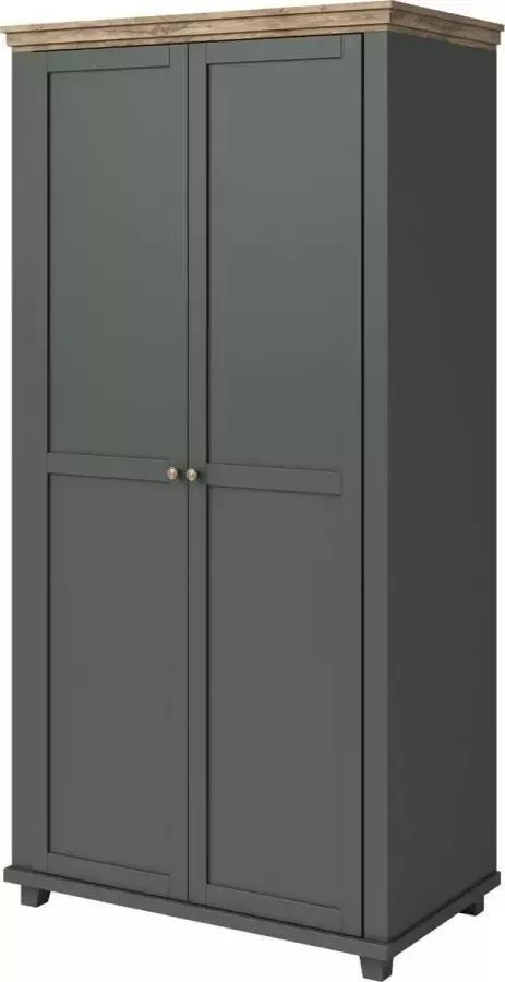 InspireME Grote kledingkast in loftstijl draaibare kledingkast met 2 draaideuren metalen handgrepen ELEONORA 2D (Wit + Lefkada Eiken)